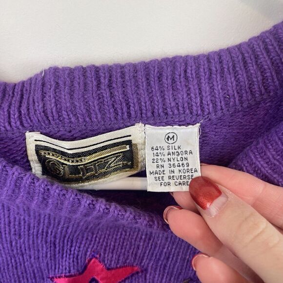 American Vintage 80's Glitz Purple Beaded Sweater Size M Silk Angora Blend - Picture 6 of 6